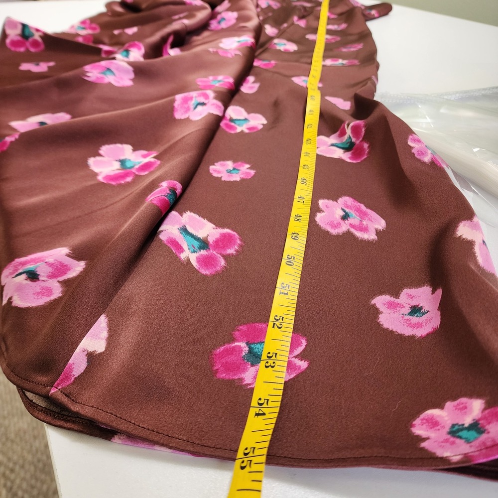 Loft Womens Ikat Buttercup‎ Satin Godet Halter Midi Dress Size 10 NWT Brown Pink - Picture 12 of 13